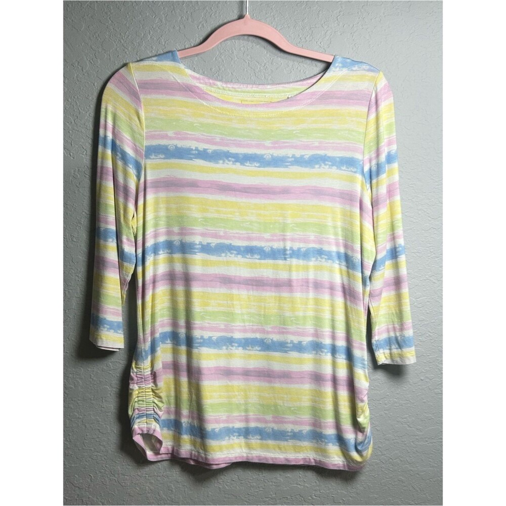F D J Women Pastel Striped Long Sleeve Tee - Yellow, Pink & Blue